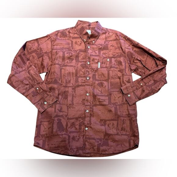 Columbia PFG Men’s Large Brick Colored Long Sleeve Cotton Shirt Hunting Theme - Picture 1 of 8
